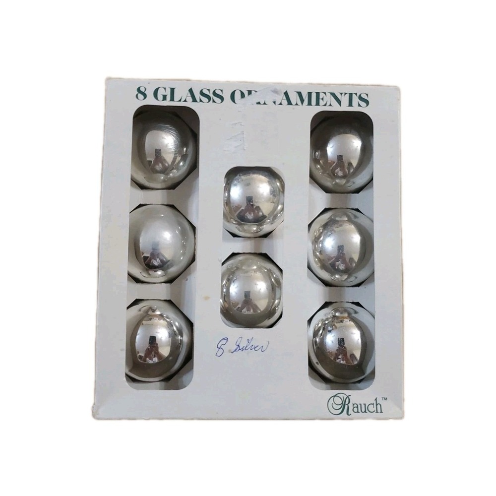 Vintage Rauch Silver Glass Christmas Ornaments 1.75" Set of 8